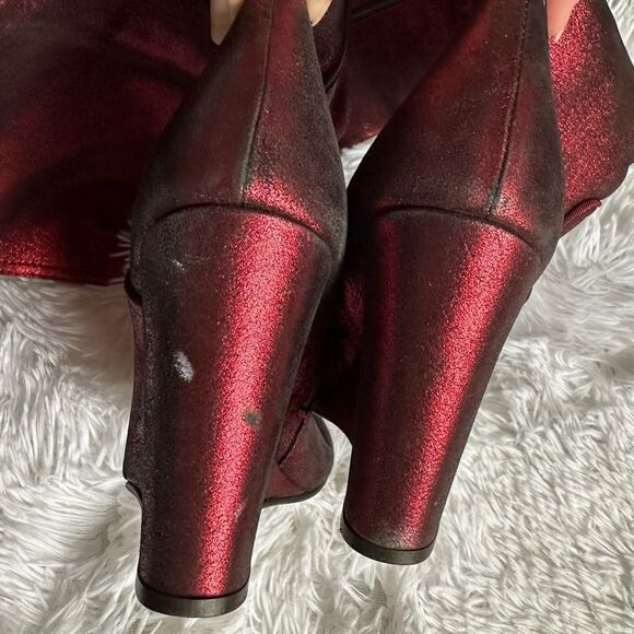 Nanette Lepore Sparkly Knee High Boots Wedge Red Womens Size 9 B FLAWED - Picture 6 of 14